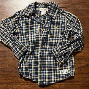 Toughskins Navy and Yellow Plaid Button Down Shirt